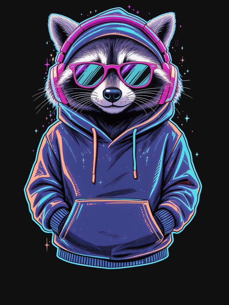 Urban Raccoon Chill Vibes – Neon Streetwear Hoodie Art by ColorSplash123 T-Shirts, Sweatshirt | BlankRebels.com (Image 3)