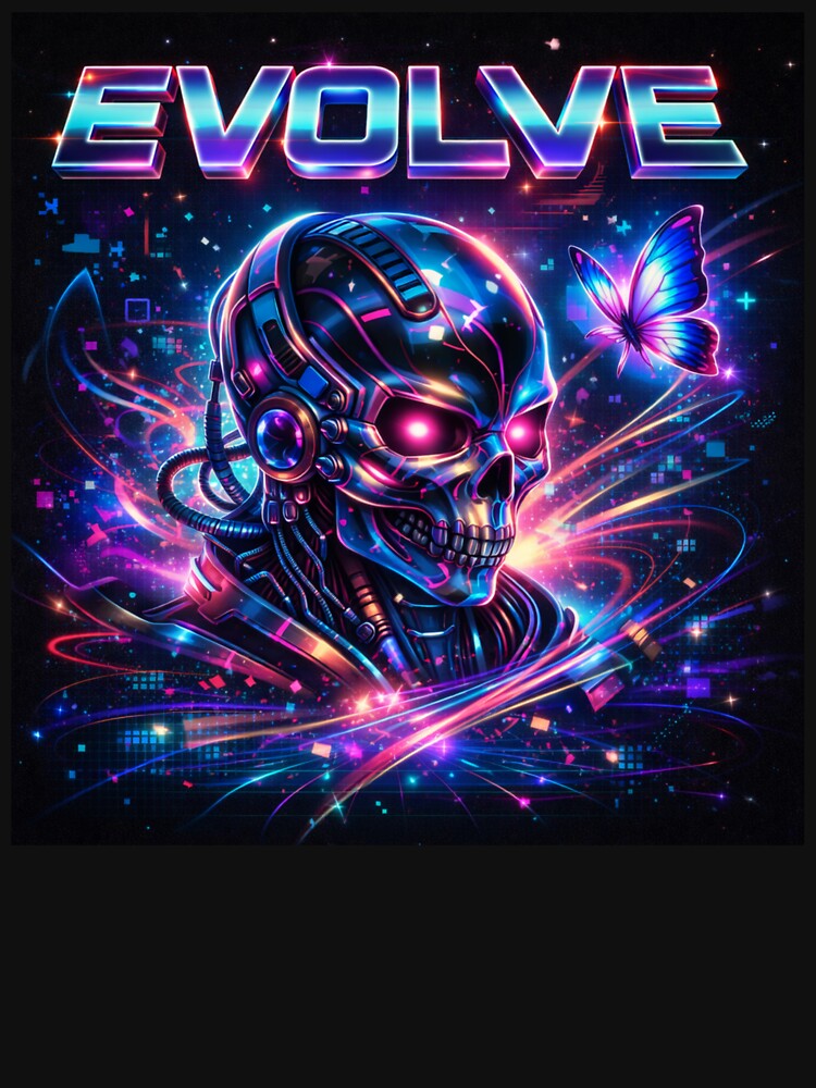 EVOLVE Neon Cyberpunk Skull Butterfly Glitch Aesthetic Design by AcrossAges T-Shirts, Hoodie, Sweatshirt (Image 3)