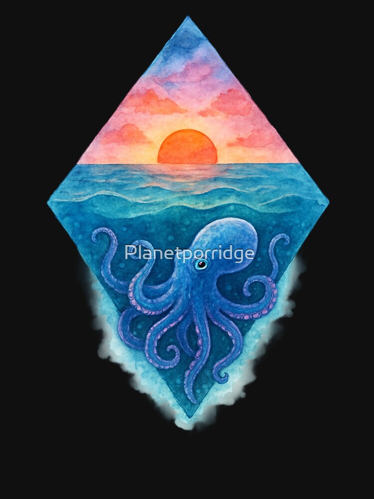 Watercolor Octopus Sunset by Planetporridge T-Shirts, Hoodie, Sweatshirt | BlankRebels.com (Image 3)