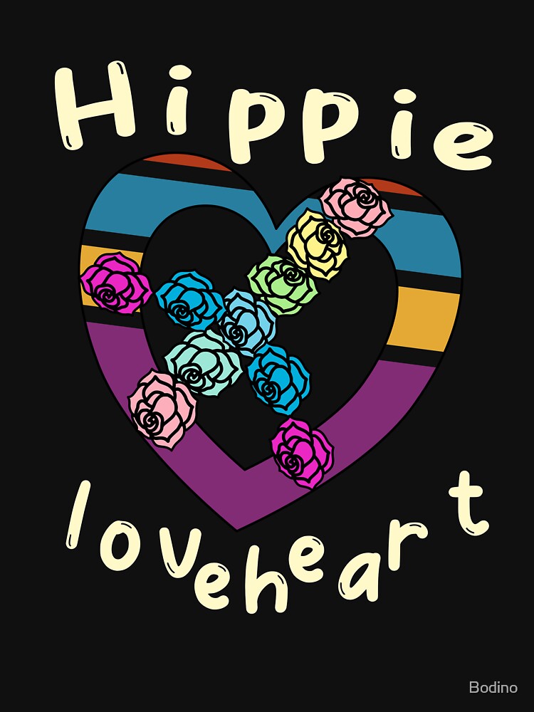 Hippie loveheart, heart with roses peace sign. by Bodino T-Shirts, Hoodie, Sweatshirt | BlankRebels.com (Image 3)