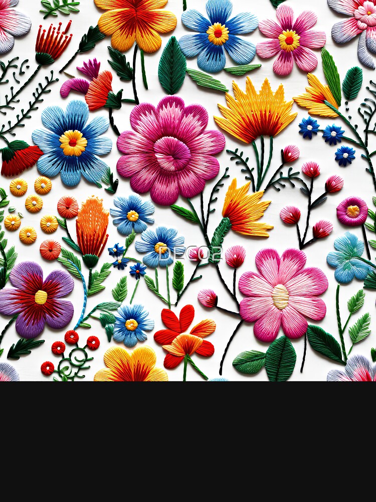 Vintage Embroidery-Inspired Elegant Colorful Floral Designs Art by DEC02 T-Shirts, Hoodie, Sweatshirt (Image 3)
