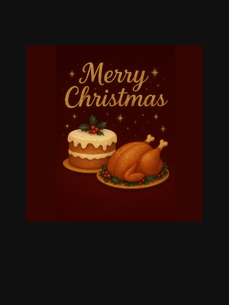 "Glam Christmas Dinner Art – Sparkling Cake & Holiday Turkey Illustration" by Studio Yvonne T-Shirts, Hoodie,... (Image 3)