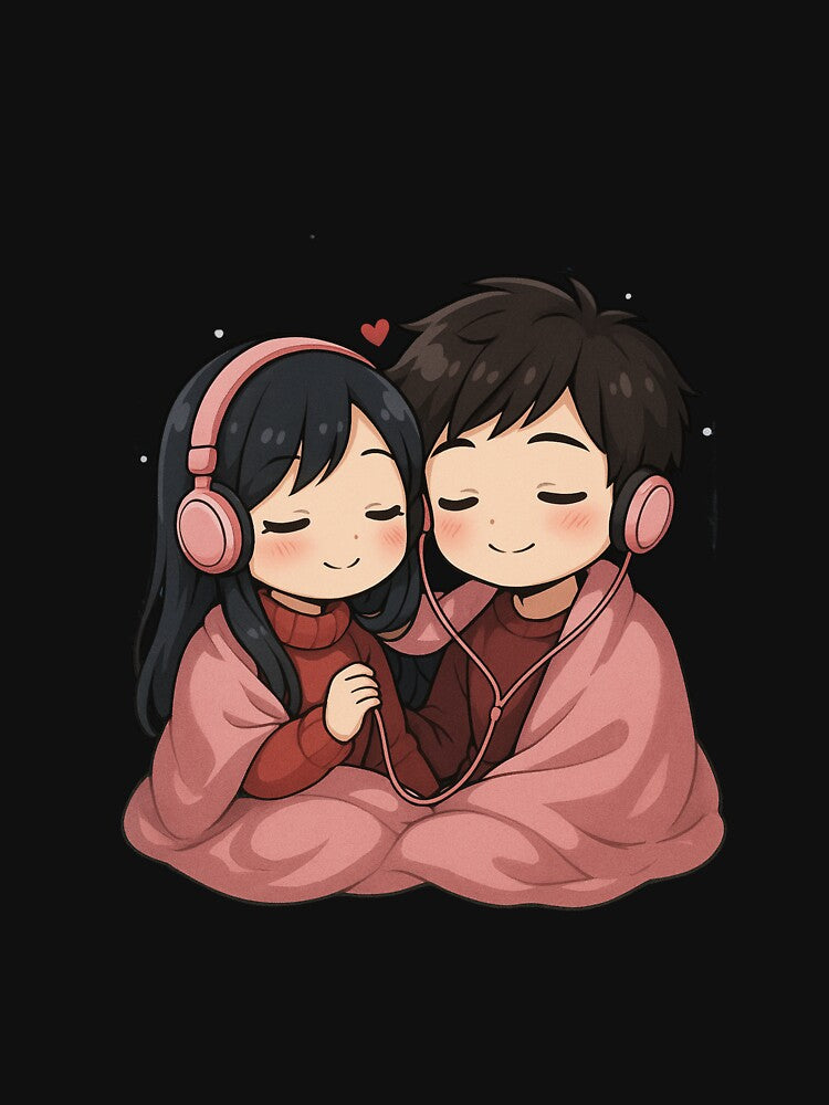 Chibi Couple Sharing Headphones – Romantic Snowy Valentine Anime Art by ColorSplash123 T-Shirts, Hoodie, Sweatshirt (Image 3)