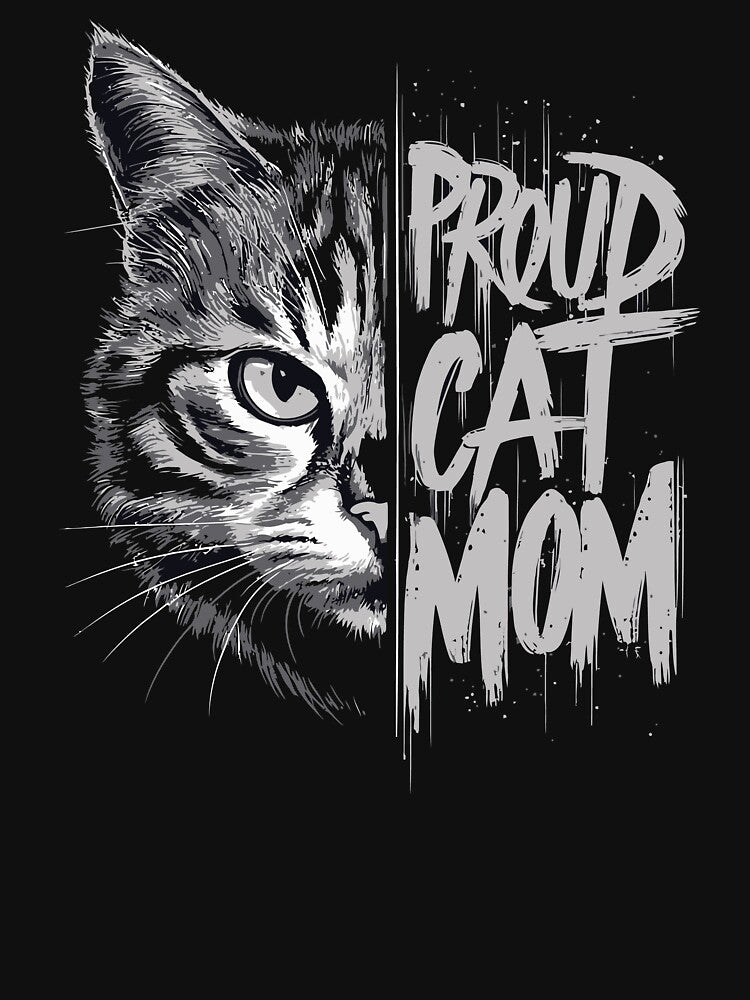 Proud Cat Mom Shirt | Strong Cat Lover T-Shirt | Minimal Black Cat Design by UmazDesigns Hoodie, Sweatshirt (Image 3)