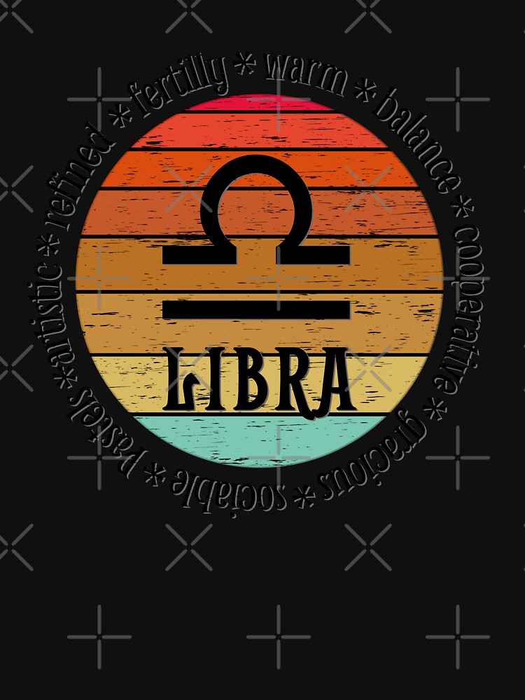 Libra,zodiac sign and lettering, sunset retro style by plastic2021 T-Shirts, Hoodie, Sweatshirt | BlankRebels.com (Image 3)