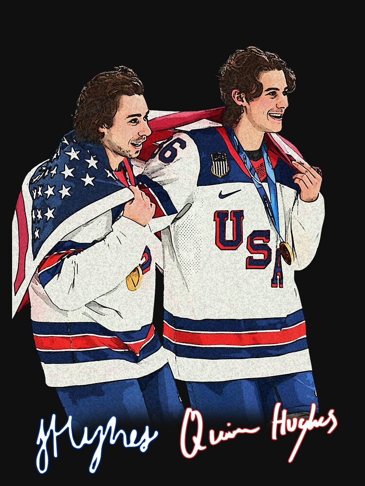 USA Gold Medal Hockey Champion Jack Hughes & Quinn Hughes- Hughes Brothers by ClarenceGarza T-Shirts, Hoodie,... (Image 3)