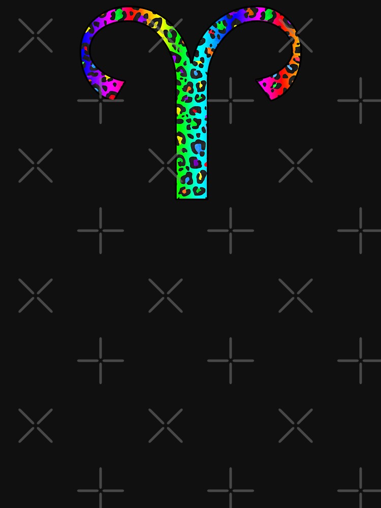 Aries Zodiac Symbol in Dark Rainbow Leopard Print Pattern by Bumblefuzzies T-Shirts, Hoodie, Sweatshirt (Image 3)
