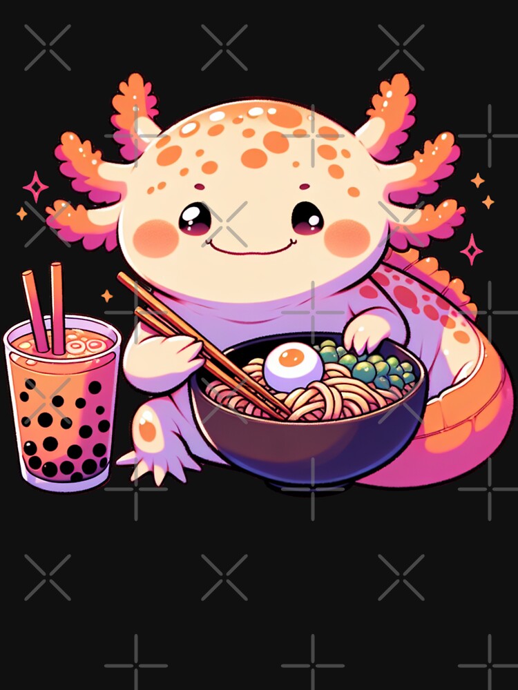 Anime Kawaii Axolotl Eating Ramen & Drinking Boba Tea Kids by ahmed2751989 T-Shirts, Hoodie, Sweatshirt (Image 3)