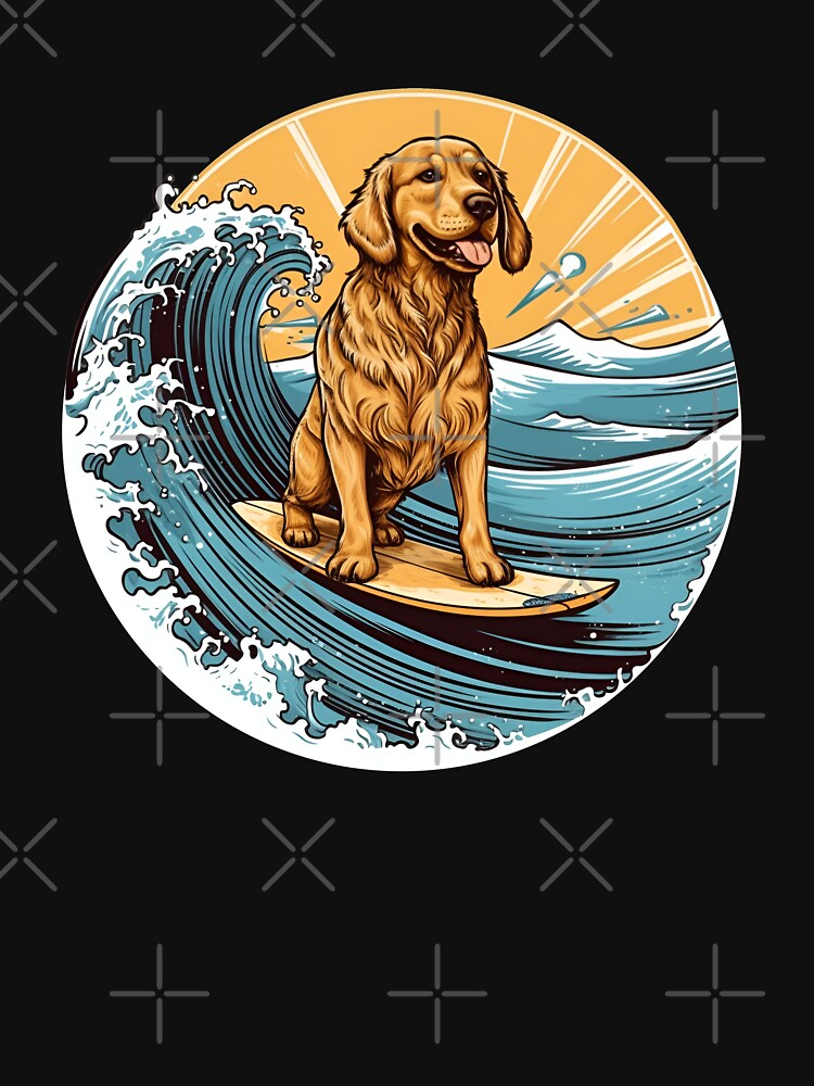 Golden Retriever Funny Surfing in the Sea Waves by MysteriousJ T-Shirts, Hoodie, Sweatshirt | BlankRebels.com (Image 3)