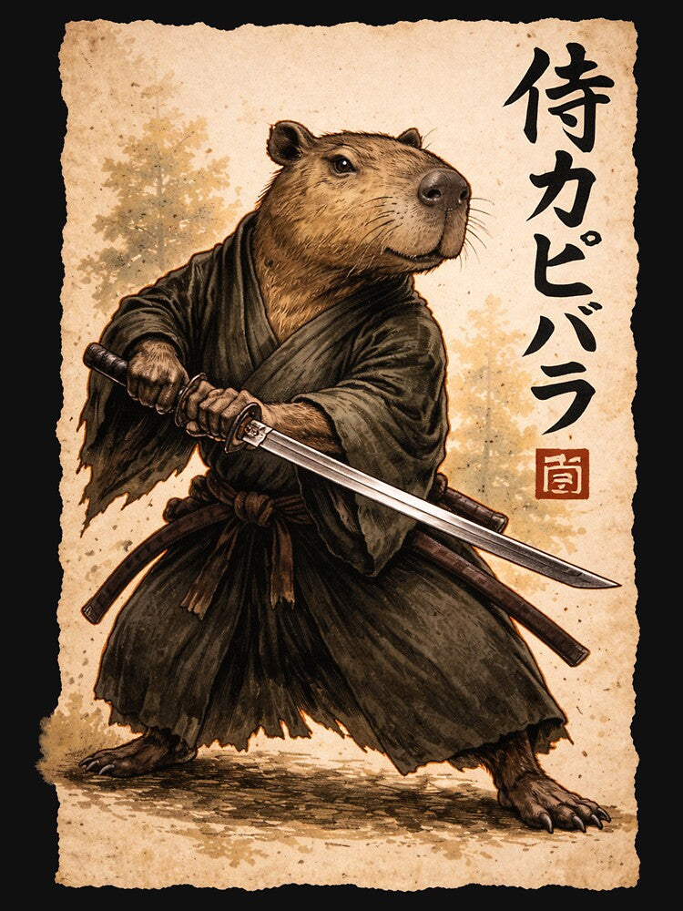Retro Vintage Japanese ink art, samurai Capybara illustration by Kladhadredo T-Shirts, Hoodie, Sweatshirt (Image 3)
