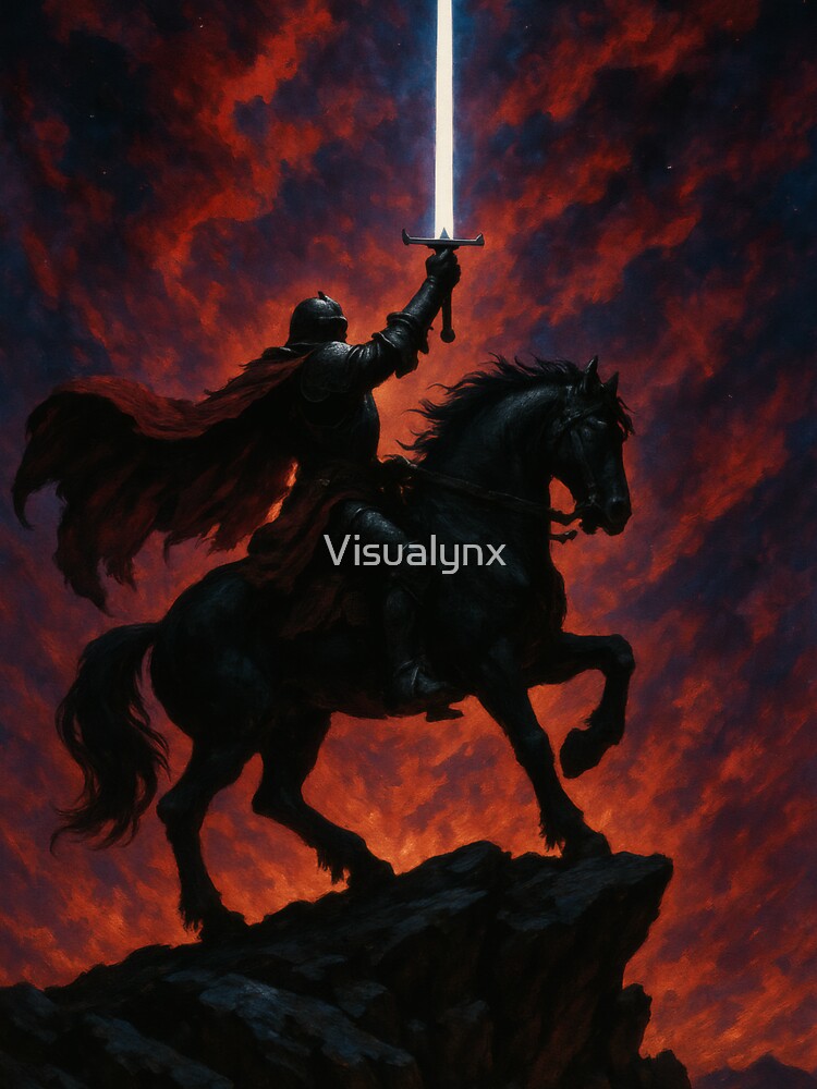 Dark Gothic Knight Under Blood Eclipse | Medieval Dark Fantasy Wall Art by Visualynx T-Shirts, Hoodie, Sweatshirt (Image 3)