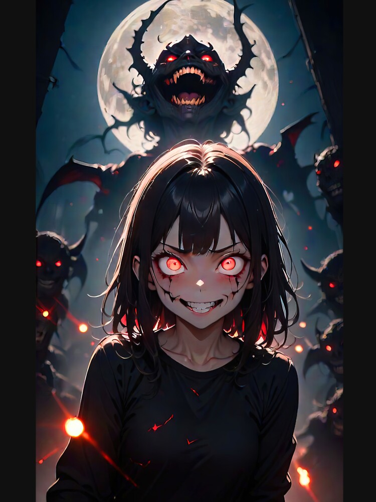 Manga monster girl with red eyes portrait by TheArtistOf2022 T-Shirts, Hoodie, Sweatshirt | BlankRebels.com (Image 2)
