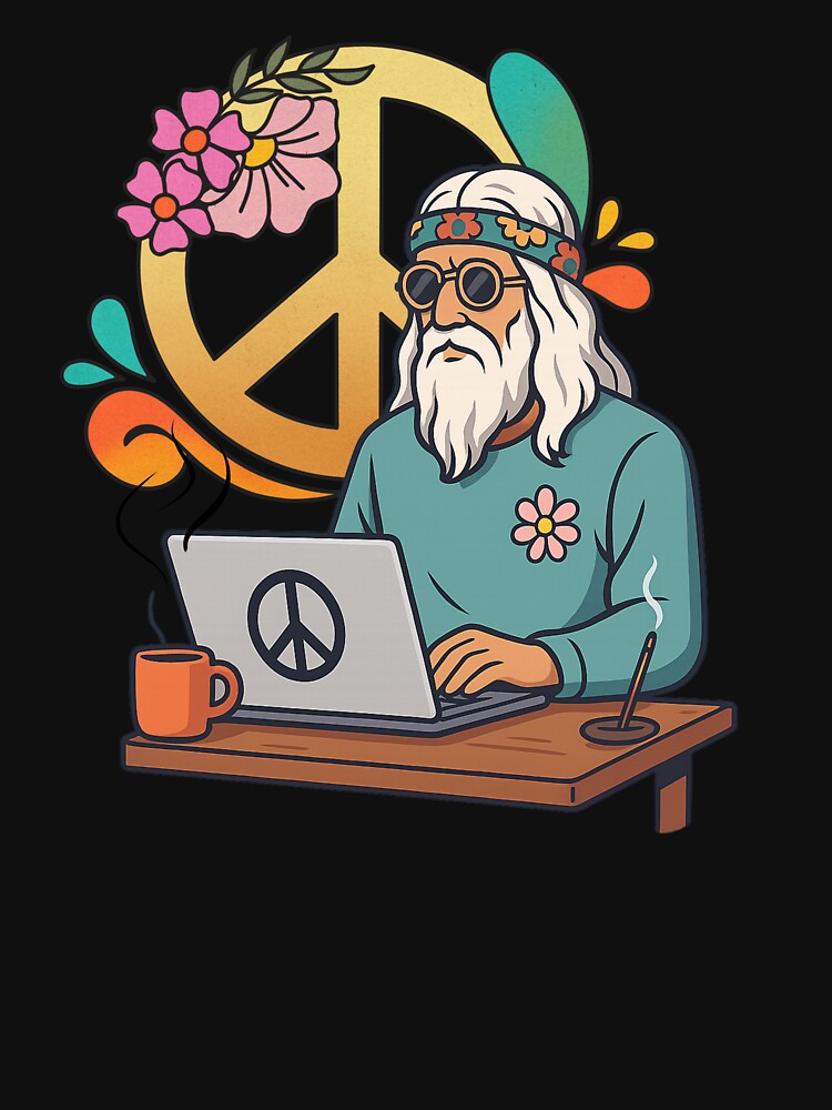 Elderly White Hippie Programmer – Retro Tech Peace Humor Design by Lunaria Arts T-Shirts, Hoodie, Sweatshirt (Image 3)