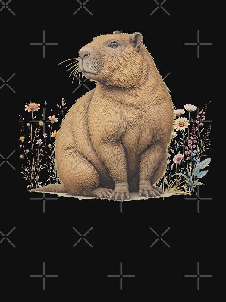 Botanical Capybara Illustration with Wildflowers – Natural History Wildlife Art by BloomStudio1 T-Shirts,... (Image 3)