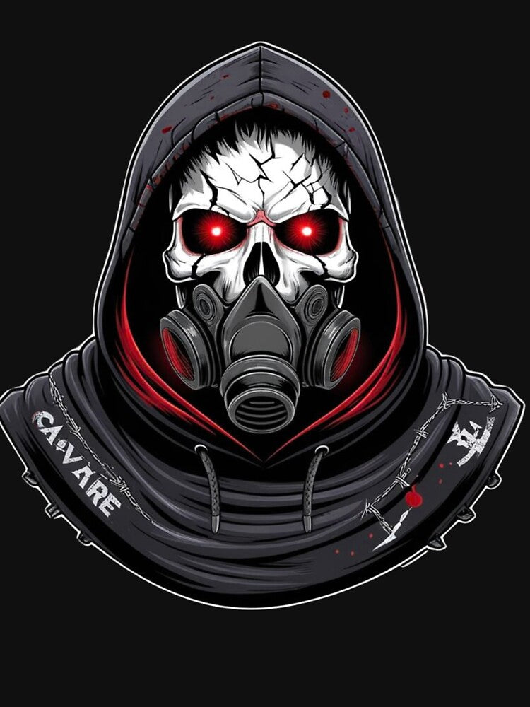 Dark Skull Streetwear Gas Mask – Between Fear and Faith I Walk T-Shirt Design by Glitchloom Hoodie, Sweatshirt (Image 3)