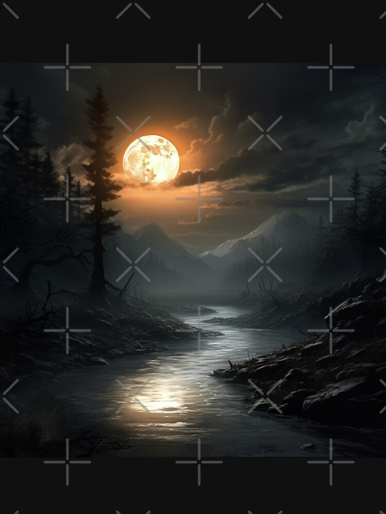 Dark Fantasy Landscape - Orange Moon by Fantasy Masterpiece T-Shirts, Hoodie, Sweatshirt | BlankRebels.com (Image 3)