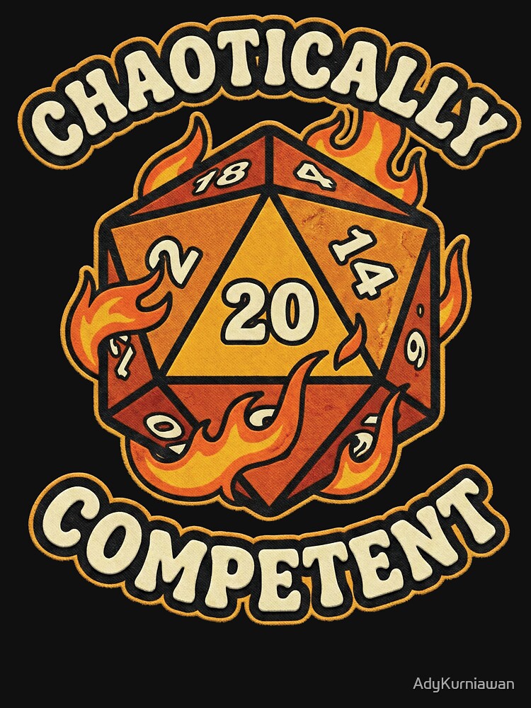 Chaotically Competent Flaming D20 Dice by AdyKurniawan T-Shirts, Hoodie, Sweatshirt | BlankRebels.com (Image 3)
