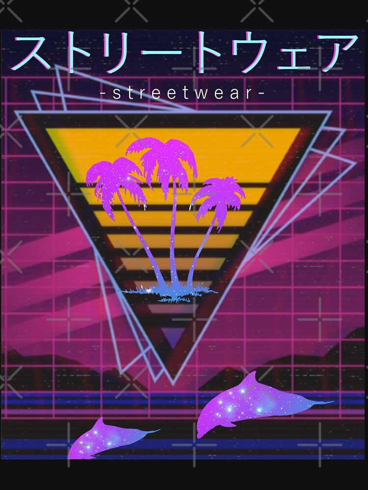 Vaporwave Paradise Palm Trees Space Dolphins Otaku Gift by VaporwaveAnime T-Shirts, Hoodie, Sweatshirt (Image 3)