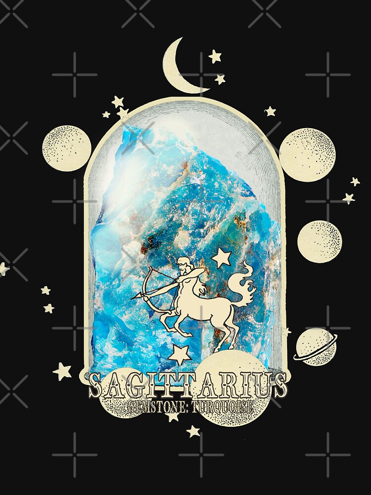 Sagittarius Gemstone: Turquoise crystal. Astral design. Black version by MINDTHECHERRY T-Shirts, Hoodie, Sweatshirt (Image 3)