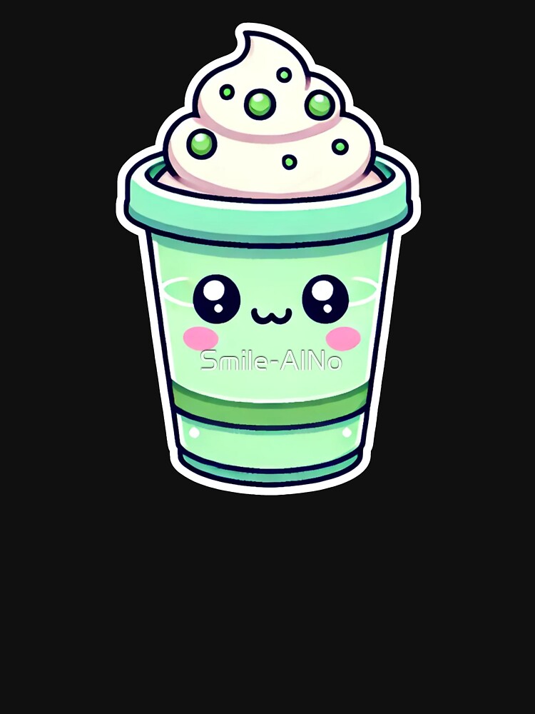 Kawaii Matcha Latte — Pastel Cute Green Coffee Cup Illustration by Smile-AlNo T-Shirts, Hoodie, Sweatshirt (Image 3)