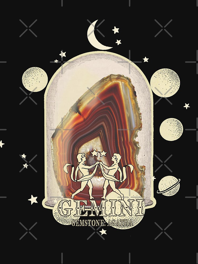 Gemini Gemstone: Agatha crystal. Astral design. Black version by MINDTHECHERRY T-Shirts, Hoodie, Sweatshirt (Image 3)