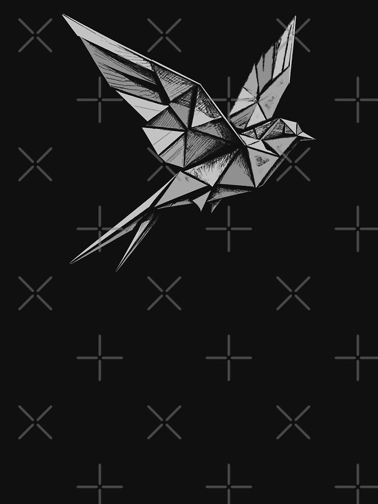 Flying Swallow, Origami Geometric Shape Feathers, Grey Abstract Swift Bird For Dark Color Products by... (Image 3)