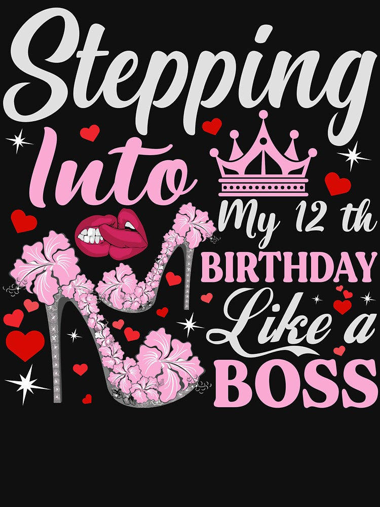 Stepping Into My 12th Birthday Like A boss T-Shirt Design by TshirtStoreBD24 Hoodie, Sweatshirt | BlankRebels.com (Image 3)