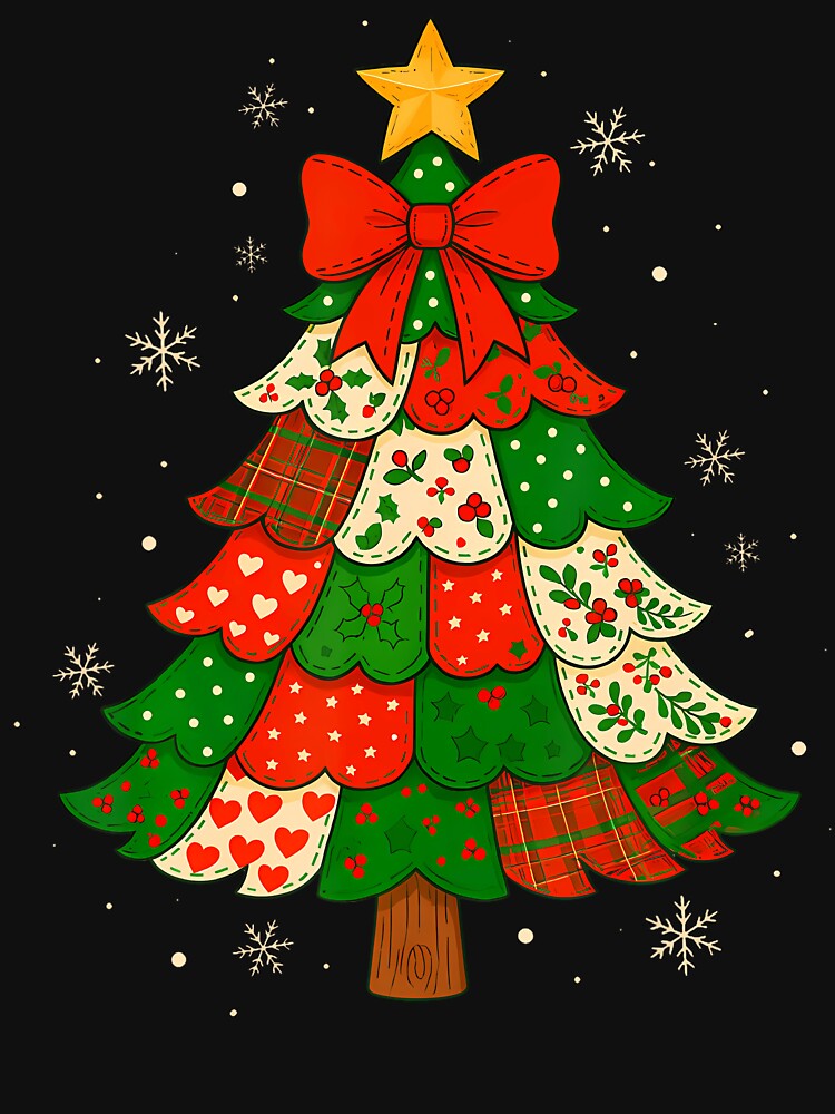 Retro Patchwork Christmas Tree Cute Holiday 	 Xmas by MarionCharleen T-Shirts, Hoodie, Sweatshirt | BlankRebels.com (Image 3)