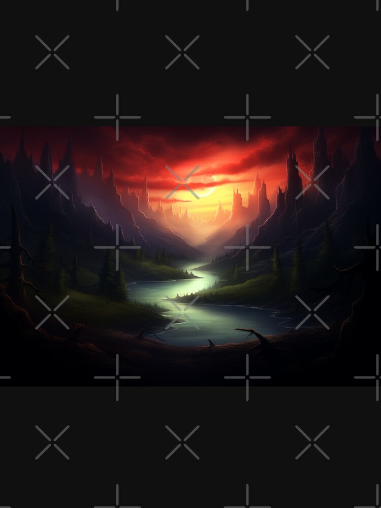 Dark Fantasy Landscape - Red Sunset by Fantasy Masterpiece T-Shirts, Hoodie, Sweatshirt | BlankRebels.com (Image 3)