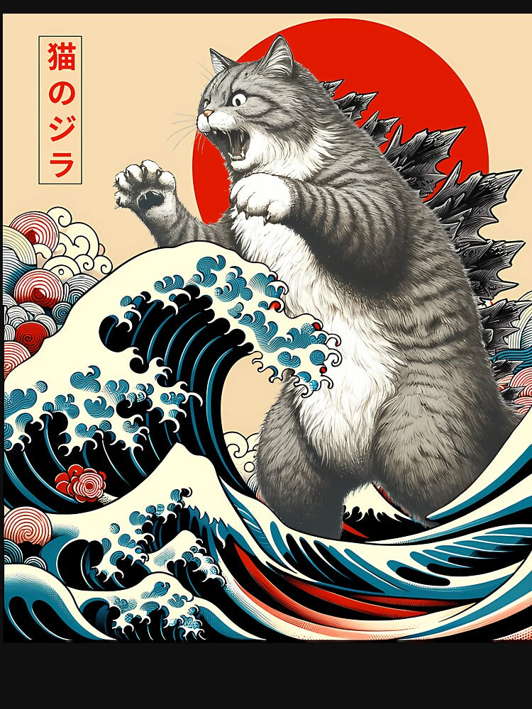 Catzilla Cat Japanese Art Funny Cat Gifts For Men Women Kid by chung2525 T-Shirts, Hoodie, Sweatshirt (Image 3)