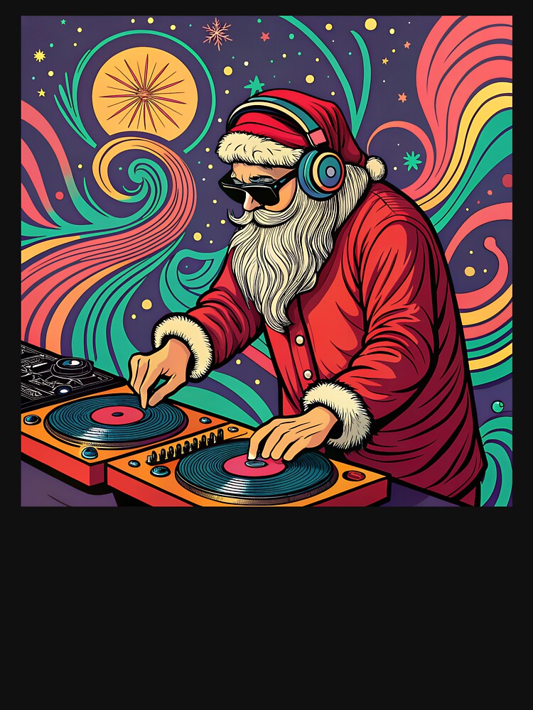 Christmas Party with DJ Santa by AhArtMe T-Shirts, Hoodie, Sweatshirt | BlankRebels.com (Image 3)