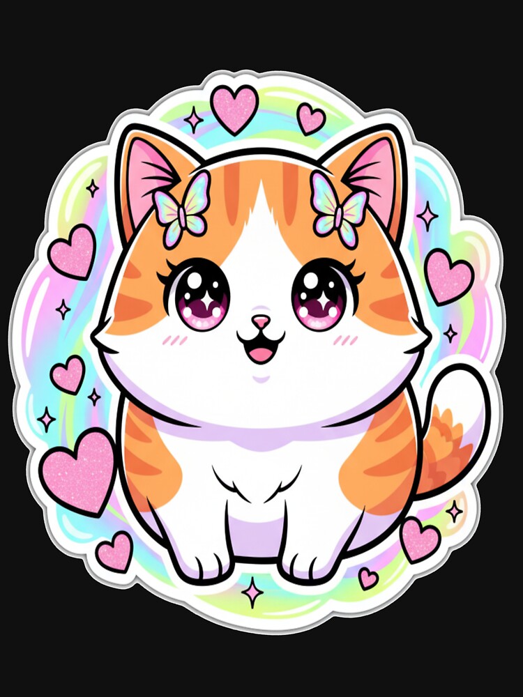 Y2K Pop Cat Sticker Retro Holographic Anime Cat Design by Neko-Doodle-co T-Shirts, Hoodie, Sweatshirt (Image 3)