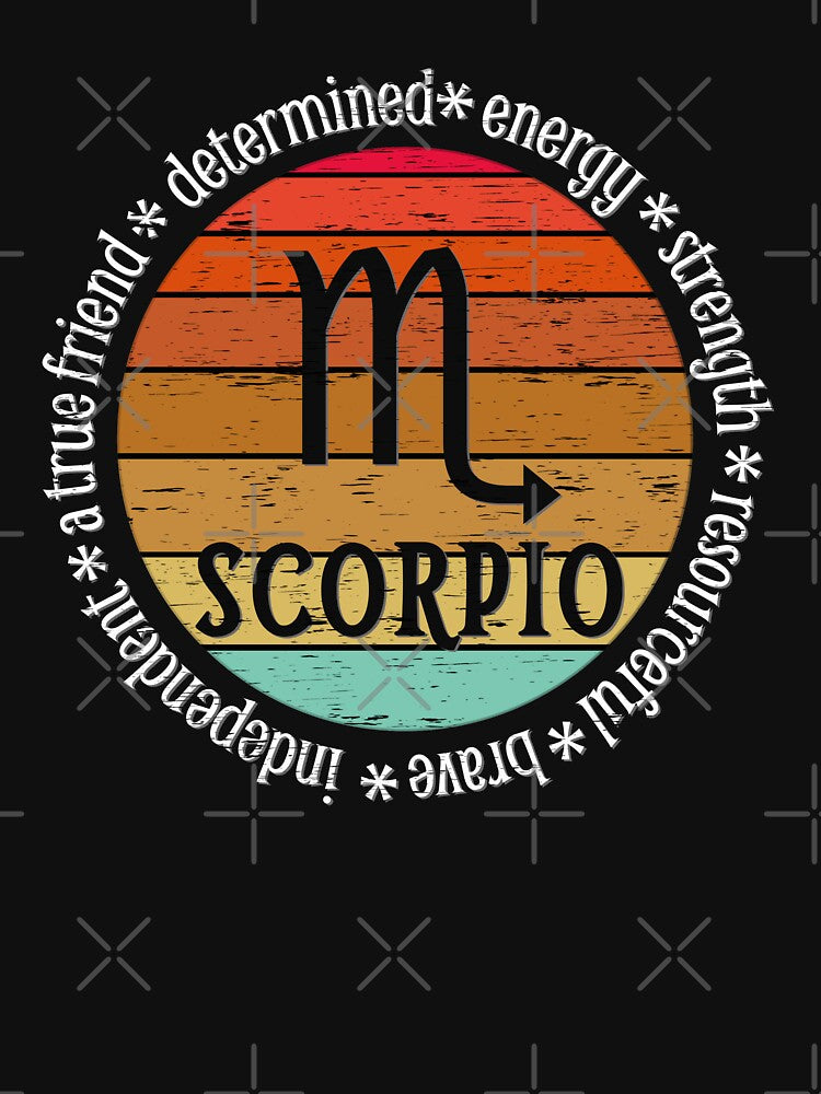 Scorpio,zodiac sign and lettering, sunset retro style by plastic2021 T-Shirts, Hoodie, Sweatshirt | BlankRebels.com (Image 3)