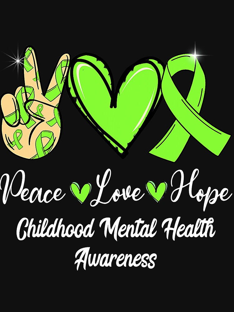 Childhood Mental Health Peace Love Hope Lime Green Ribbon by GovindMahajan T-Shirts, Hoodie, Sweatshirt (Image 3)