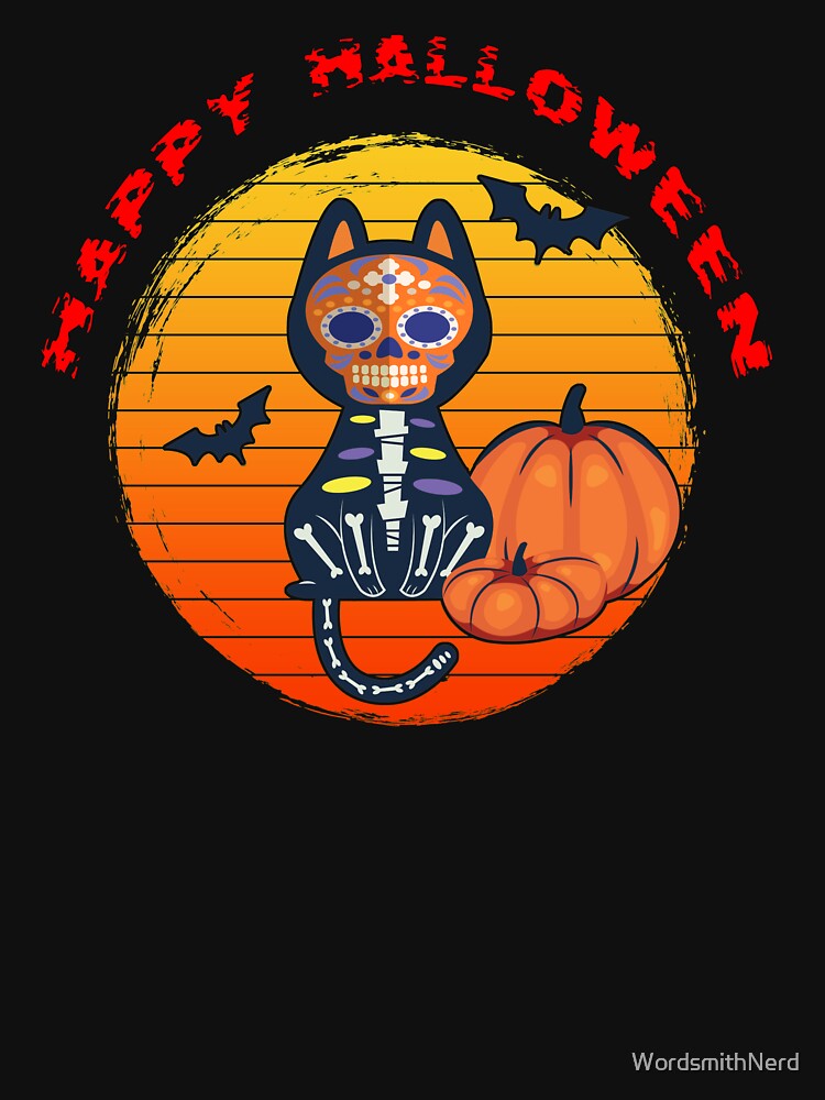 Happy Halloween Black Skeleton Cat by WordsmithNerd T-Shirts, Hoodie, Sweatshirt | BlankRebels.com (Image 3)