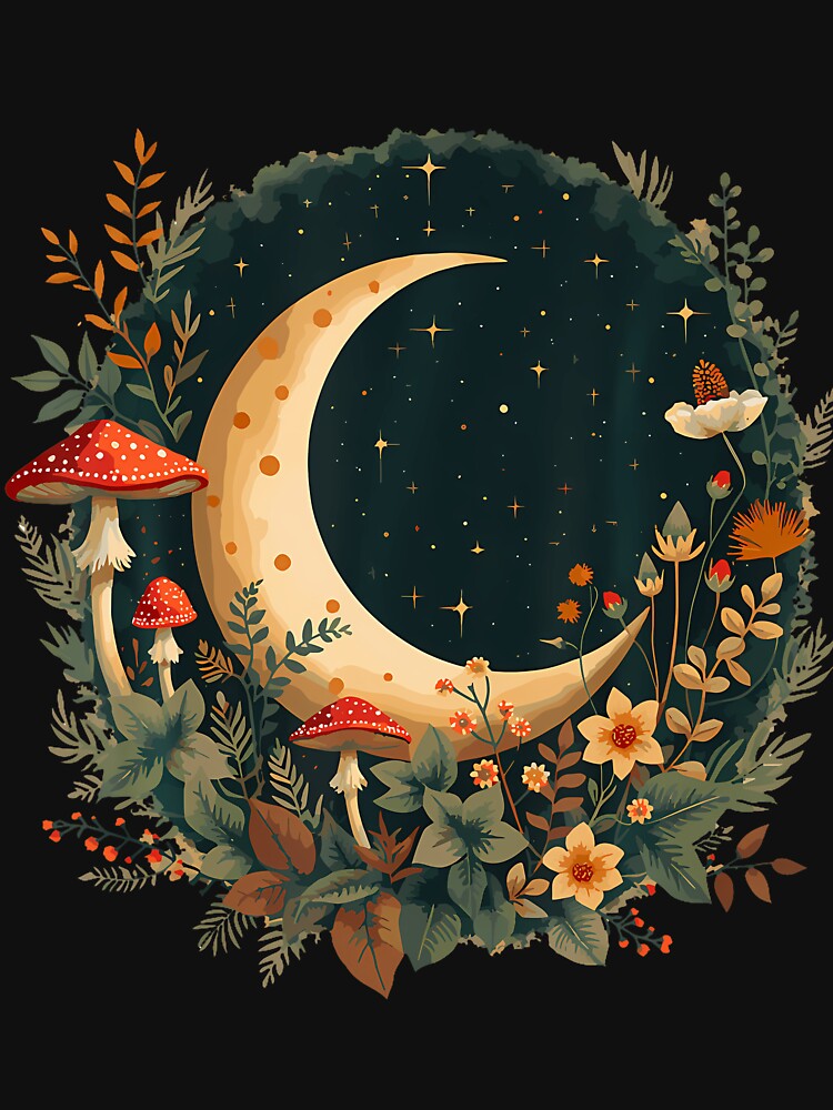 Cottagecore Botanical Moon Mushrooms by ragillthiague T-Shirts, Hoodie, Sweatshirt | BlankRebels.com (Image 3)