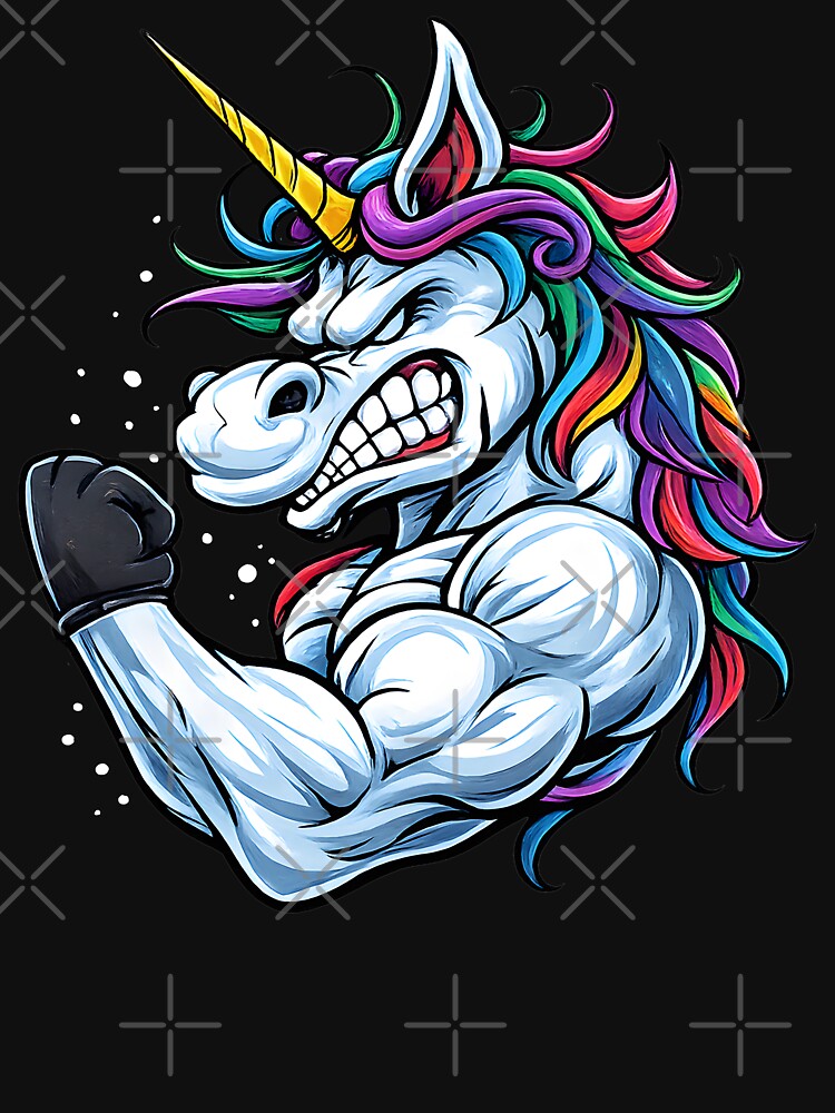Angry Muscular Unicorn Boxing Gym Fitness Rainbow Mascot Art by DrawHandArt T-Shirts, Hoodie, Sweatshirt (Image 3)