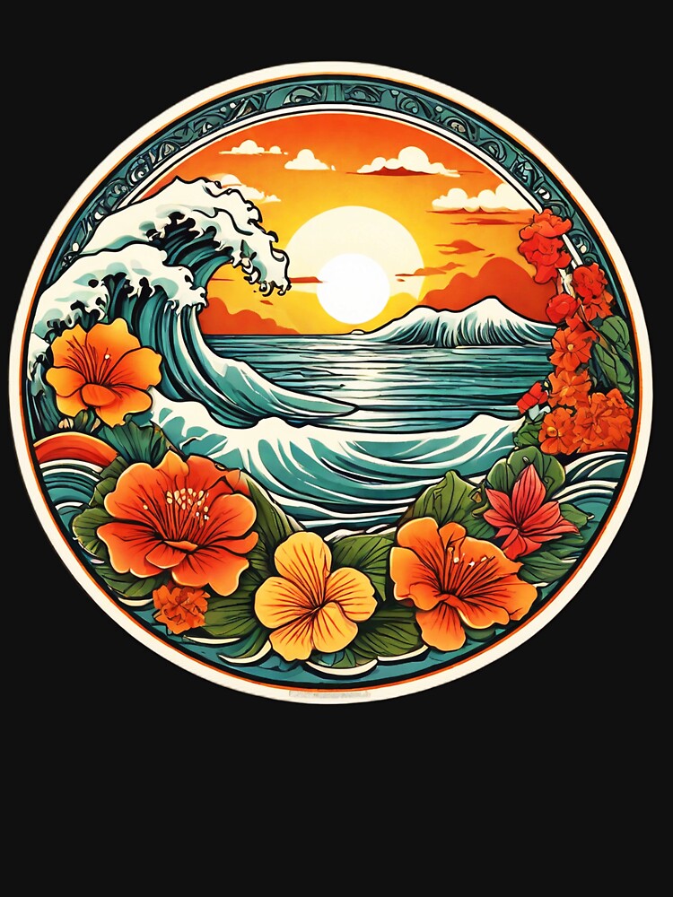 Hawaiian Sunset and Ocean Waves with Orchids by NautiChic T-Shirts, Hoodie, Sweatshirt | BlankRebels.com (Image 3)