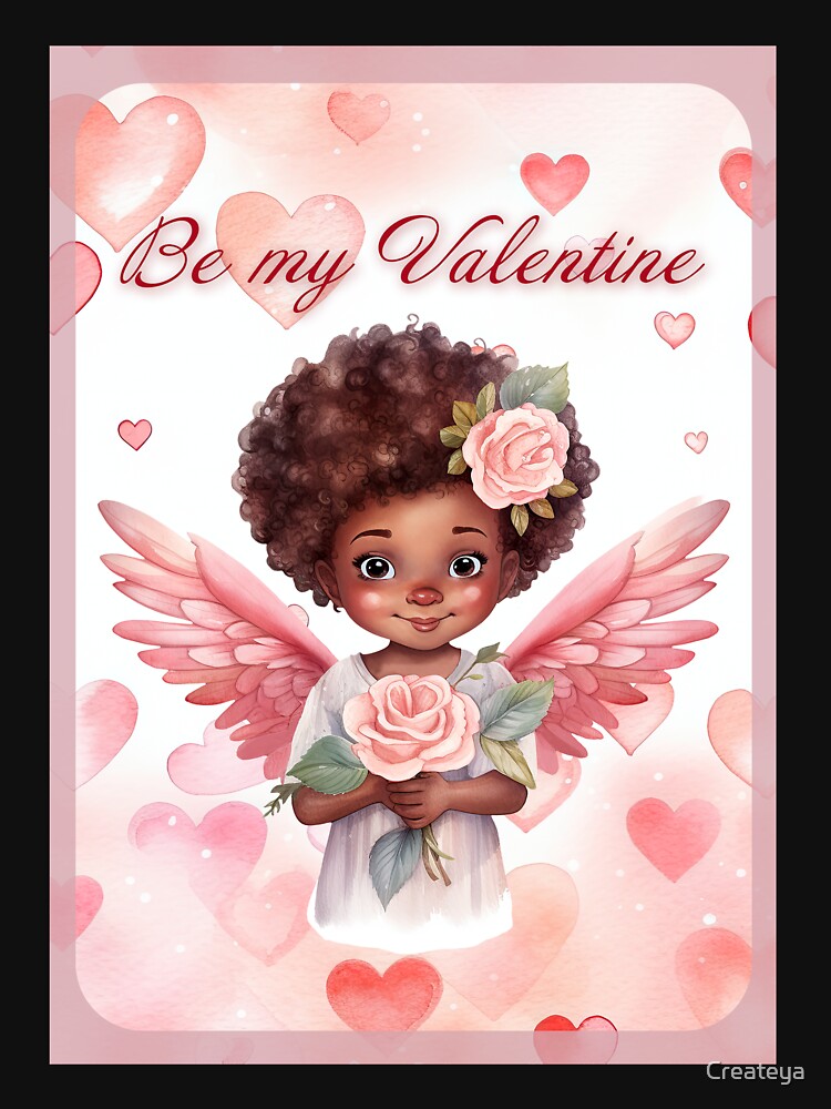 African American Angel Valentine card with baby angel Cupid with wings St Valentine's Day postcard Watercolor... (Image 3)
