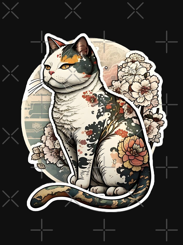 Japanese cat with floral tattoos, japanese aesthetic by LorandQuest T-Shirts, Hoodie, Sweatshirt | BlankRebels.com (Image 3)
