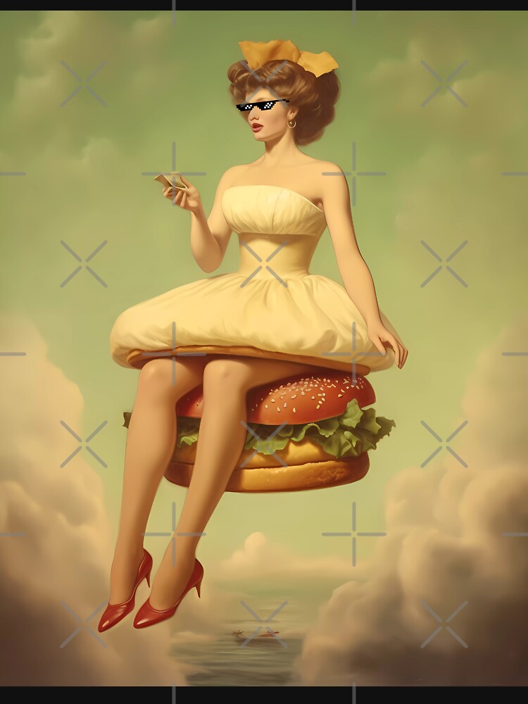 Burger Princess Sitting on a Flying Burger Over the Sea by SingularityGeek T-Shirts, Hoodie, Sweatshirt (Image 3)