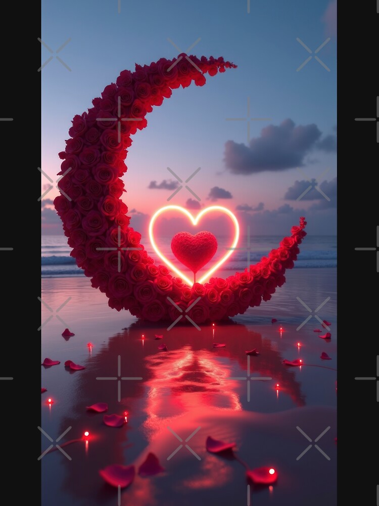 Valentines Day crescent of red roses on the sea landscape, valentine  landscape,valentine art,valentine design... (Image 3)