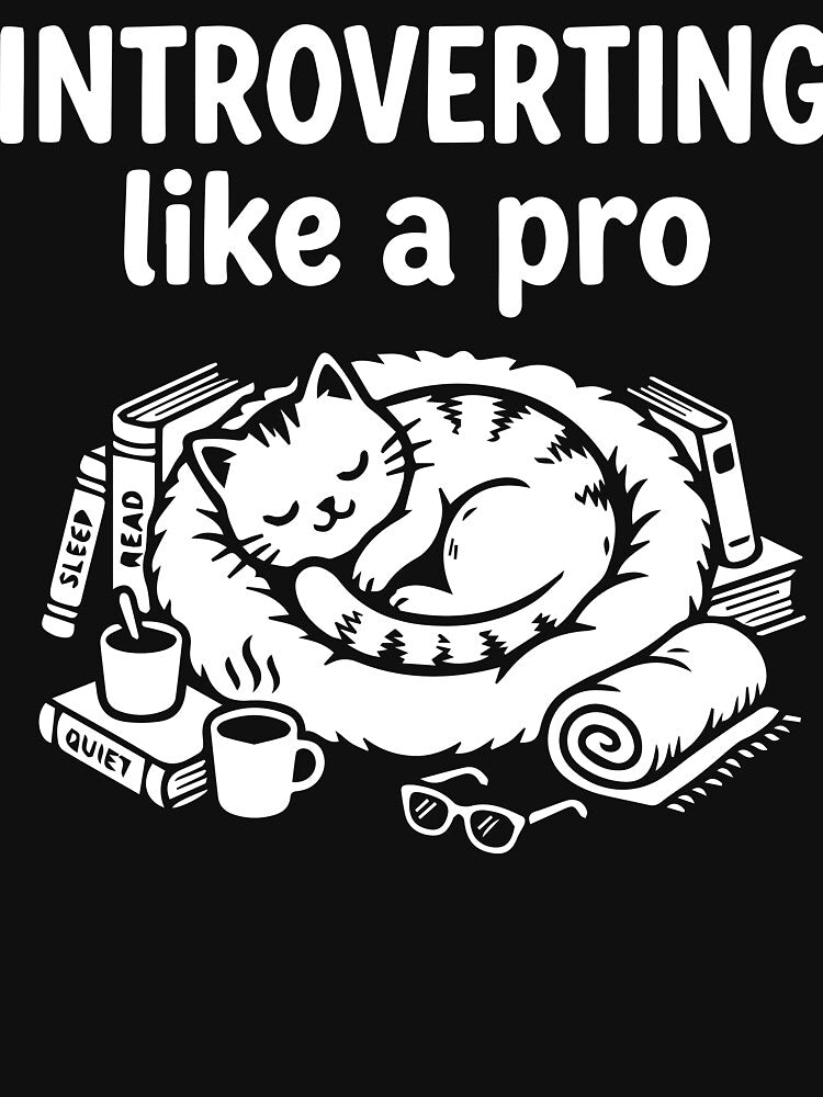 Introverting Like a Pro  Cat Lover T-Shirt | Sleeping Cat & Books Graphic Tee for Introverts, Readers & Book Lovers by ShirtRemarks