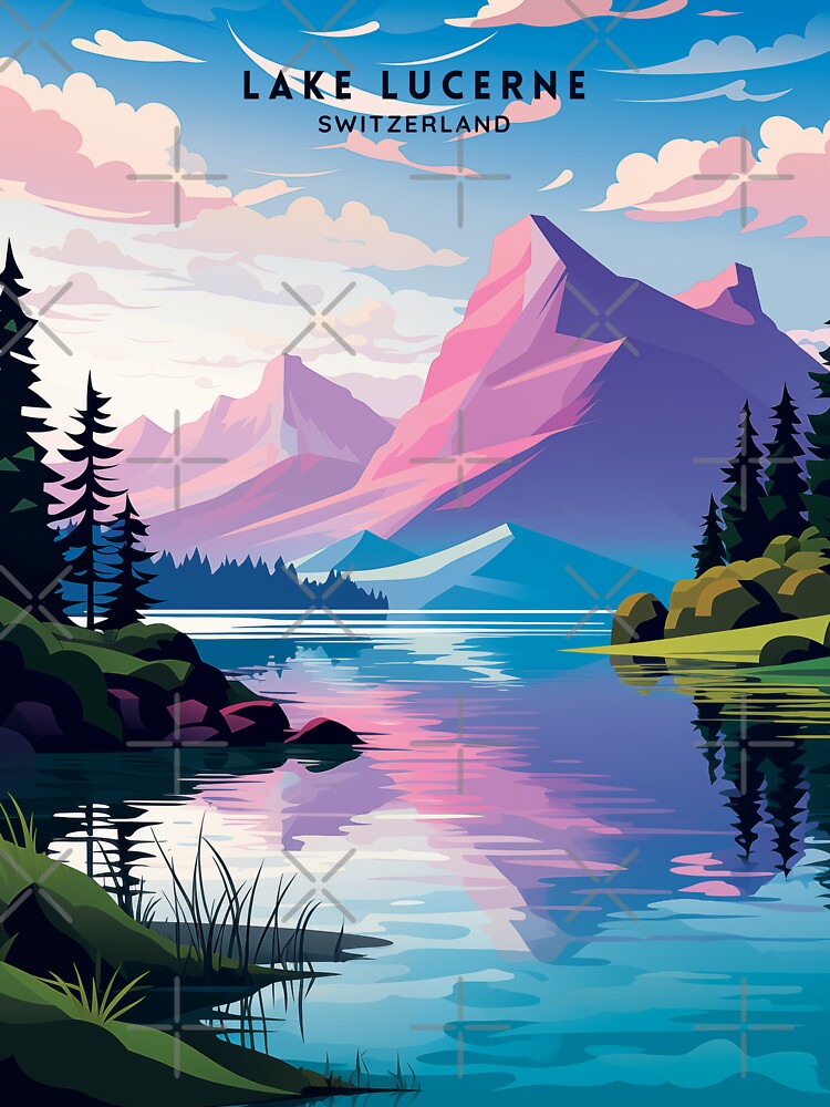 Lake Lucerne Switzerland Alpine Charm Travel Poster Illustration by NeuralVibe