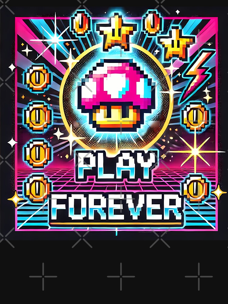 Retro Gaming style ''Play Forever'' by Psychacharm T-Shirts, Hoodie, Sweatshirt | BlankRebels.com (Image 3)