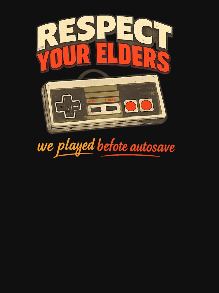Respect Your Elders – Retro Gaming Controller | Vintage Gamer Design by FrameFlow T-Shirts, Hoodie, Sweatshirt (Image 3)