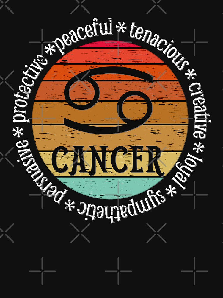Cancer,zodiac sign and lettering, sunset retro style by plastic2021 T-Shirts, Hoodie, Sweatshirt | BlankRebels.com (Image 3)
