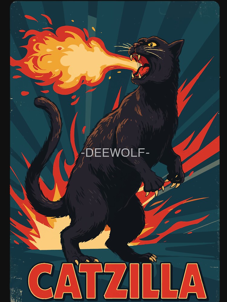 Fire-Breathing Catzilla Retro Monster Cat Poster by -DEEWOLF- T-Shirts, Hoodie, Sweatshirt | BlankRebels.com (Image 3)