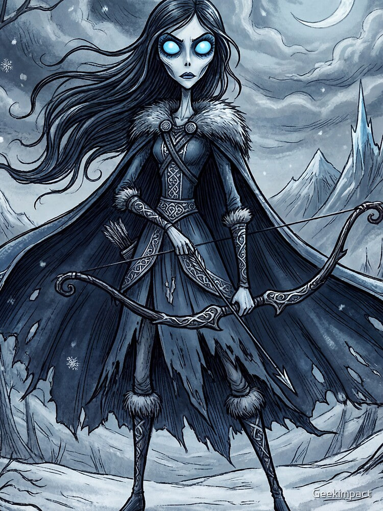 Skadi Gothic Winter Huntress Ancient Norse God Gothic style illustration by Vintage Designs + T-Shirts, Hoodie,... (Image 3)