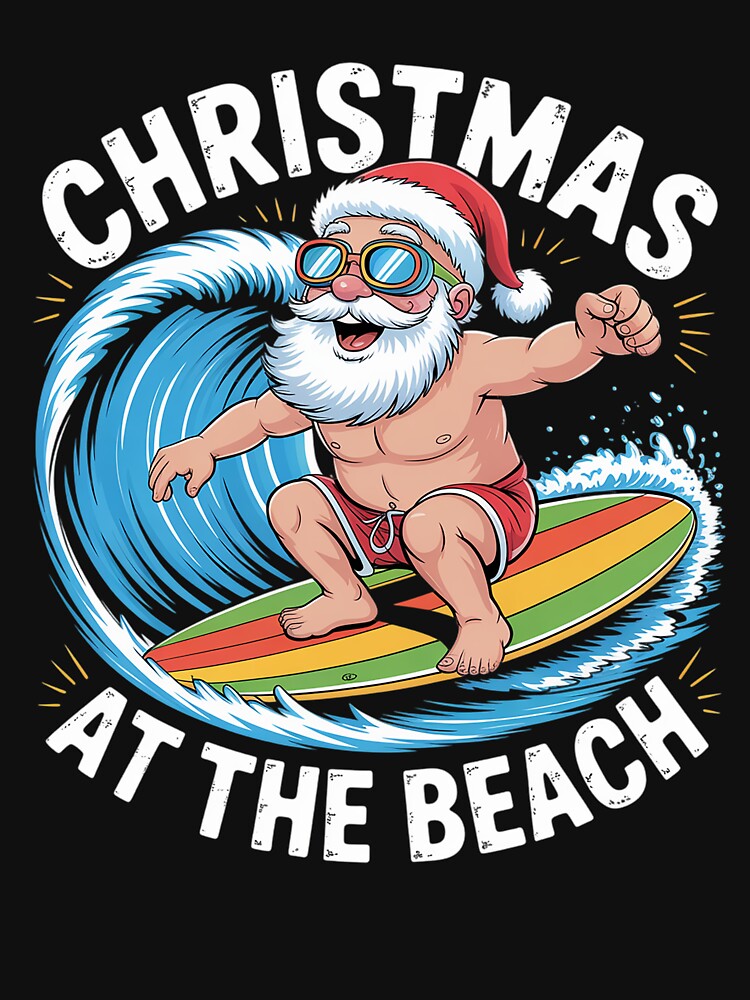 Santa Surfing Christmas In July Summer Christmas by RayhendersonArt
